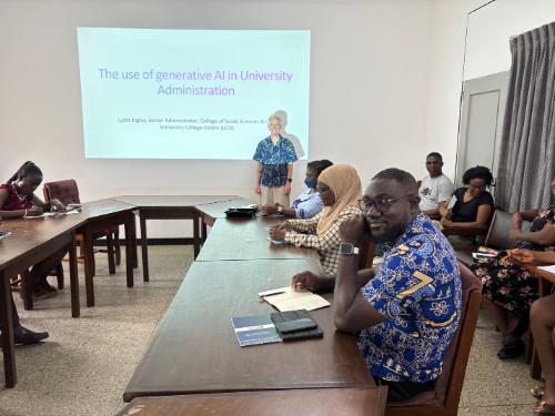 Lydia delivering a seminar while at the University of Ghana